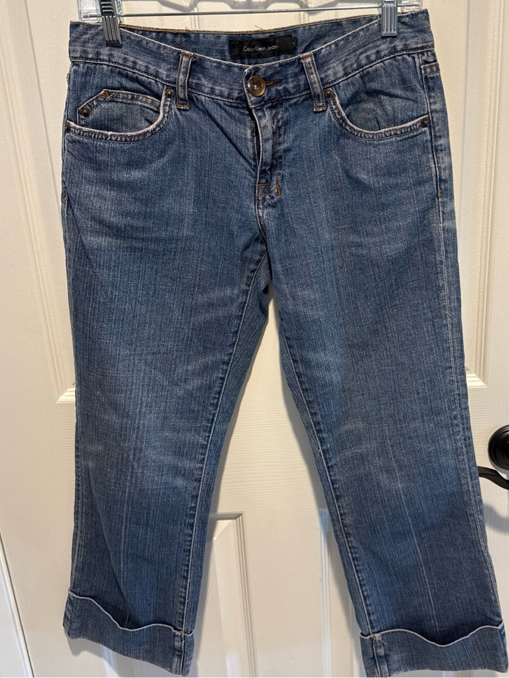 Calvin Klein Jeans Womens Size 4 Blue Cuffed Capri Denim Crop Pants Medium Wash
